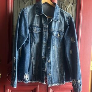 Dark Wash Destressed Jean Jacket